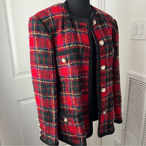 Vintage Women’s Boucle Red Plaid Blazer Size 12 - Picture 4 of 10